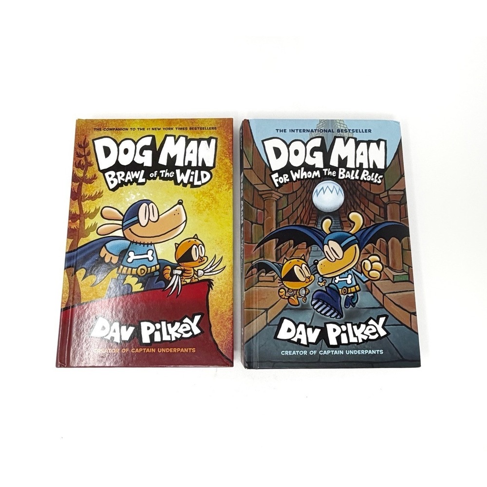Dog Man Lot 2 Hardback Books Dav Pilkey Brawl of the Wild & For Whom Ball Rolls
